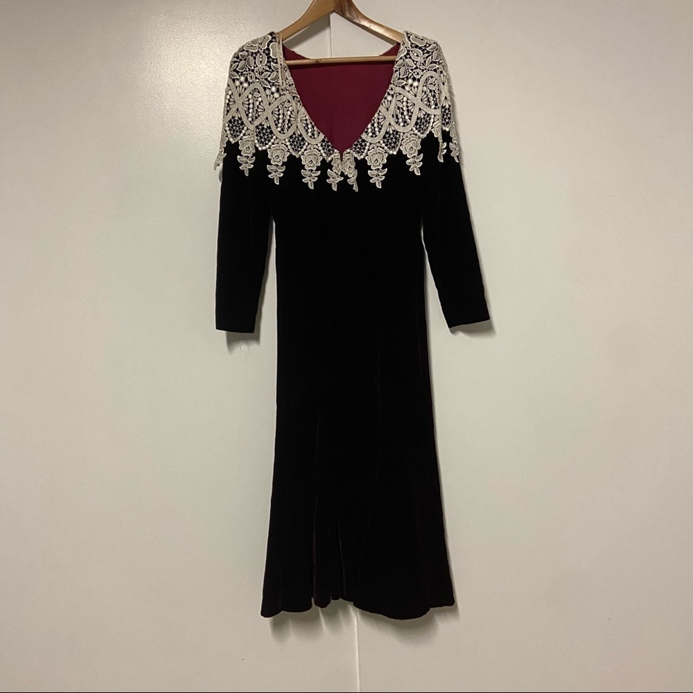 vintage jessica mcclintock velvet crochet detail long sleeves dress Size 4 - Picture 10 of 10